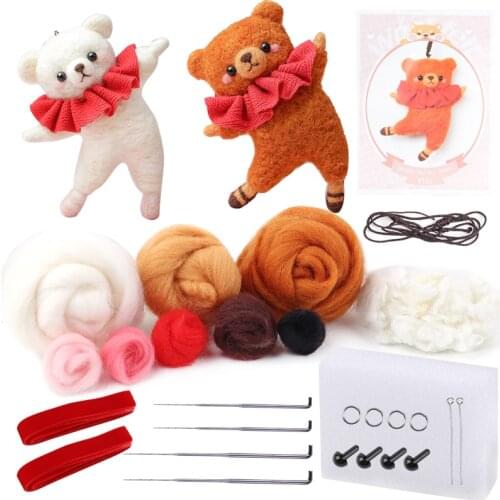 LMDZ Wool Felt Kit Cute Ballet Bear Poked Knitting Material Package DIY Handmade Craft For Decoration Supplies