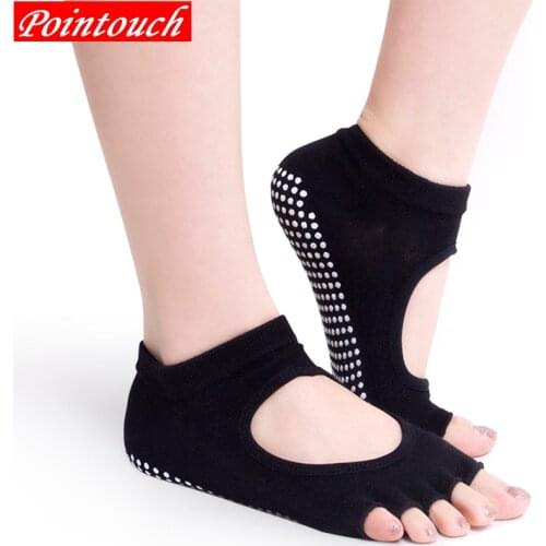 Pointouch Socks Women 100% Cotton Sport Socks Bottom Skidproof Non-slip Leaking Toe Five Fingers Toe Socks Breathable