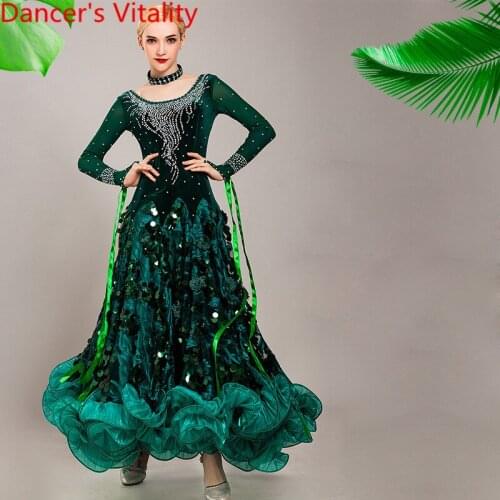 New Modern Dance Wear Racing Costume Diamond Sequin Fishbone Dress Ballroom National Standard Waltz Jazz Dancing Stage Outfits