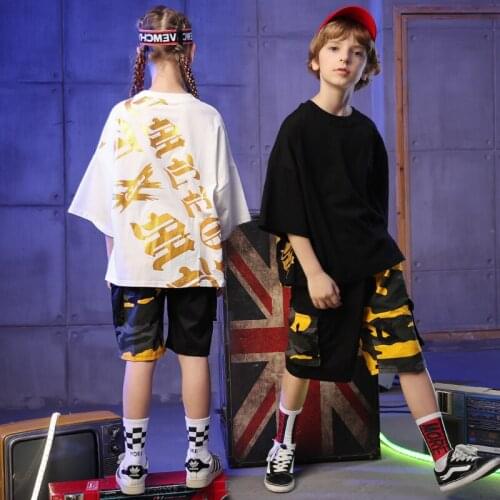 Pally elves Children Outfit Solid T-shirt With Metallic Letter Yellow Camouflage Shorts