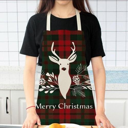 Linen Checkered Merry Christmas Kitchen Apron For Womam Anti-Oil Antifouling Apron 2021 New Kitchen Housework Christmas Apron