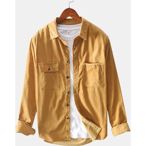 Spring men cotton corduroy long sleeve shirt cultivate ones morality shirt of England pure color leisure shirt joker coat