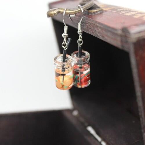 2 Pairs Funny Personality Soft Fruit Slices Jar Bottle Earrings Womens Fashion Creative Drink Glass Resin Jewelry Birthday Gift
