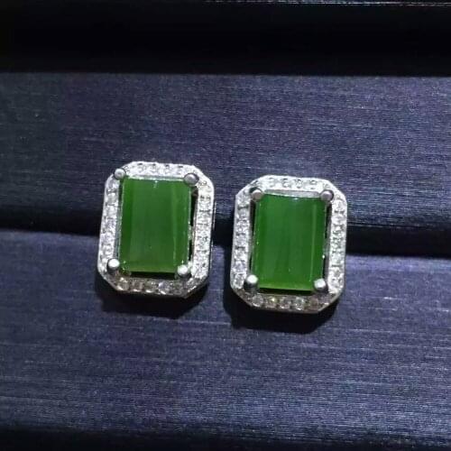 Natural green jasper earrings 925 silver Natural gemstone earring women elegant fashion square fine earrings for party