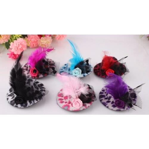 Pet 5.5 cm Hat Dog hairpin party hat hairpin small dog crystal medium hat Variety of multicolor feather hats hair clips