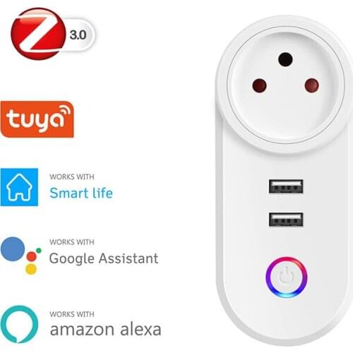 Tuya Smart Life Zigbee Israel Plug APP Wireless Control Tuya Zigbee 3.0 IL Socket Alexa Echo Voice Control Dual USB Charging