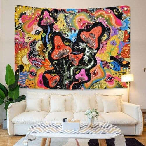 Psychedelic Moon Phase Tapestry Bohemia Flowers Plants Pattern Blanket Tapestry Bedroom Bedspread Decoration Sky Carpet