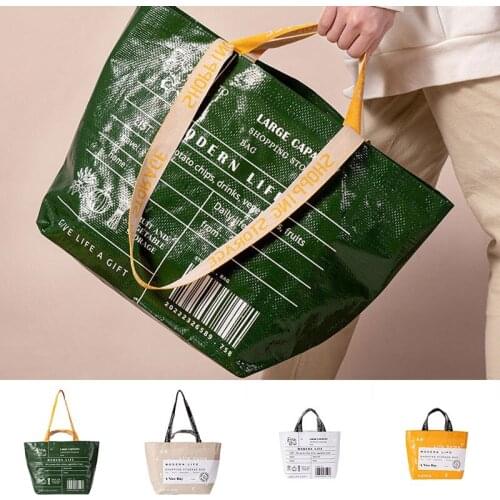 1PC Foldable Shopping Bag Trendy Waterproof Portable Shopping Bag Casual Colorful Letter Printed Nylon Reusable Storage Bag