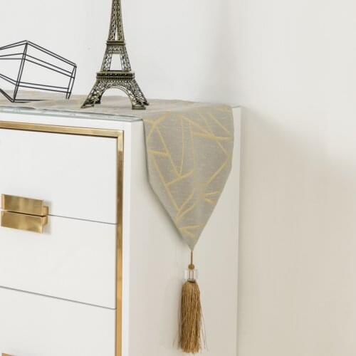 Modern Light Luxury Table Runners American Grey Gold Table Covers with Tassels Geometric Striped Table Cloth Home Hote Decor