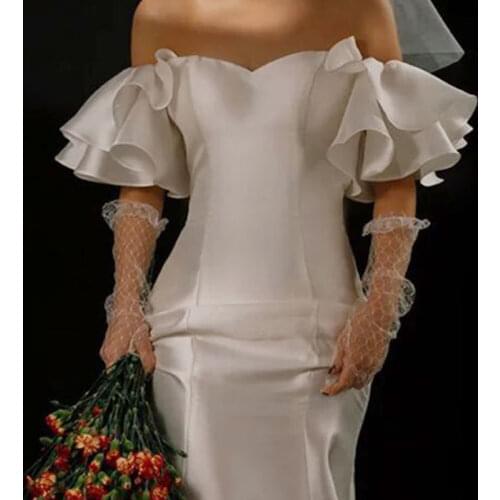 Wedding Boleros Satin White Ruffle Puff Sleeves Detachable Bridal Bicep Short Sleeves For Handmade Wedding Bridal Accessories