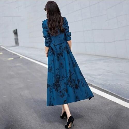 2021 Autumn New Windbreaker Womens Fashion Print Over Knee Long Trench Coats High End Elegant Belt Overcoat Plus Size 5XL W2420