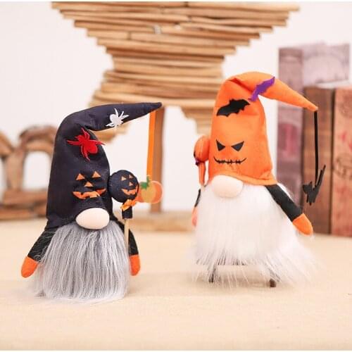Halloween Gnome Decoration Light Up Swedish Tomte Faceless Plush Doll Pumpkin Lollipop Party Holiday DIY Decorations 2021 New