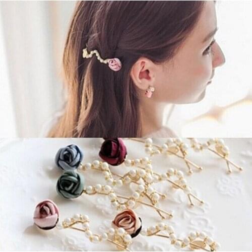 Korean Fashion Exquisite Gold Metal Rose flowers Pearl wave Hair Pin clip fashion Girl hairclip Wedding Hair Accessories Jewelry