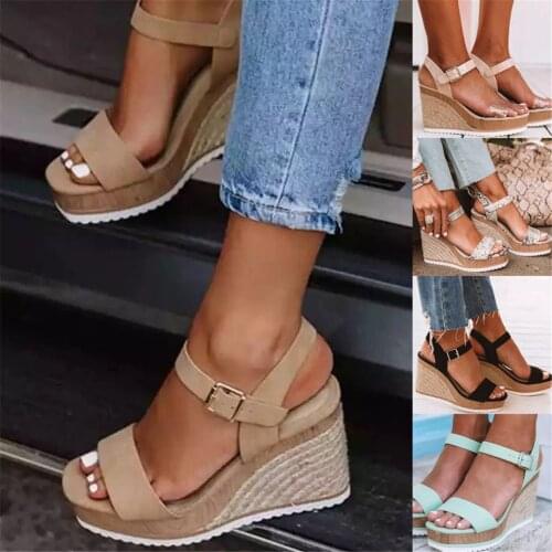 Women Shoes Platform Sandals Women Peep Toe High Wedges Heel Ankle Buckles Sandalia Hemp Female Shoes