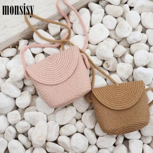 Monsisy 2020 Fashion Straw Bag For Girl Women Small Handbag Summer Kid Straw Crossbody Bag Children Wallet Ladies Coin Beach Bag