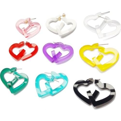 2018 New Fashion Korea 9 Colors Cute Heart transparent Hoop Earrings For Girl big Hollow out Acrylic earrings women Party E18098