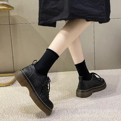 YSHUNIJ Single shoe womens thick sole British style small leather shoes womens summer 2021 new leisure round head Oxford Shoes