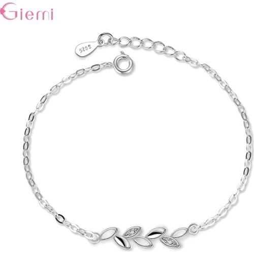 Fashion Simple Cubic Zircon 925 Sterling Silver Leaf Bracelets For Women Leaves Rhinstone Link Chain Bracelet Femme