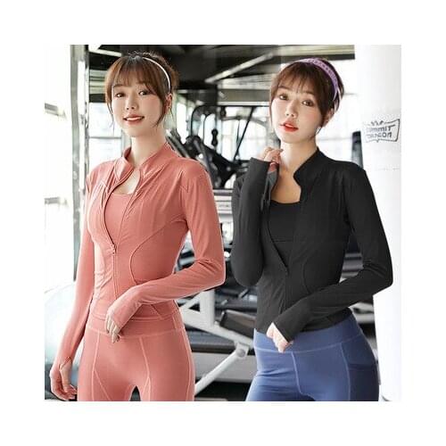 Women Top Fitness Jacket Female Zipper Was Thin Quick-drying Long-sleeved Tight-fitting Sports Yoga Clothing Top Sports Top