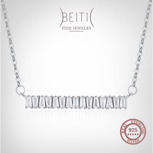Beitil Irregular Clear Zircon Rectangle Necklace For Women Classic Luxury Genuine 925 Sterling Silver Fashion Jewelry