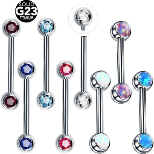 1PC G23 Titanium Nipple Rings 14G Tongue Piercings Opal Stone Nipple Piercing Mamilo Nipple Barbells Piercings Bars Body Jewelry