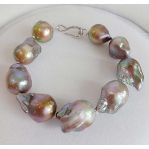 100% NATURE FRESHWATER Baroque PEARL BRACELET-good quality-BIG violet BAROQUE pearl BRACELET-nature purple color pearl 15-19 mm