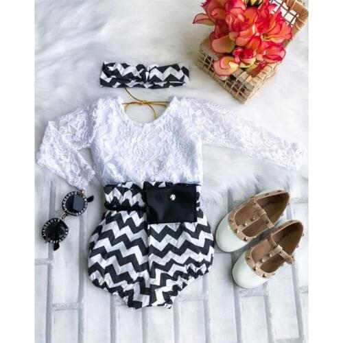 3pcs Newborn Baby Girls Clothes Infant Autumn Set Cotton Lace Romper Top Stripe Shorts Headband Spring Outfits Suit