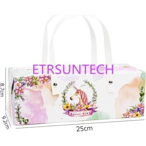 300pcs/lot Green leaf Unicorn Cake Roll Box with Handle , Swiss Roll handbag, chiffon milk roll box, towel roll box