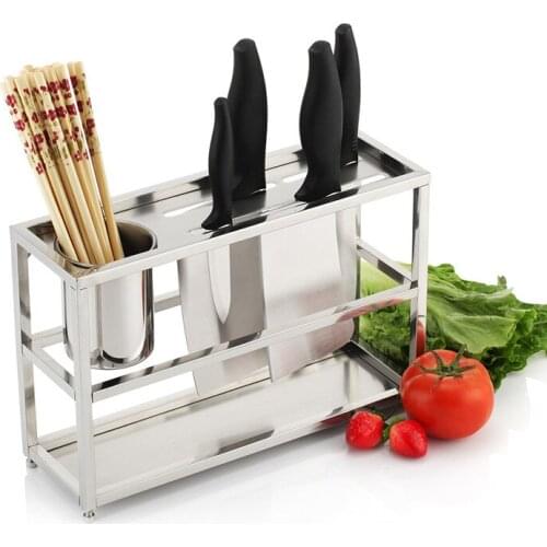 304 Stainless Steel 2 in 1 Kitchen Sink Stand Storage Rack for Knife Holder Cutlery Organizer Chopping Board Container Tools