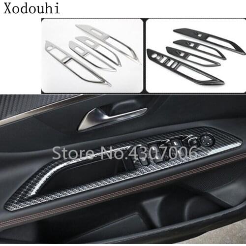 Car Door Window Glass Inner Panel Armrest Lift Switch Button Trim Frame 4pcs For Peugeot 3008 GT 3008GT 2016 2017 2018 2019 2020