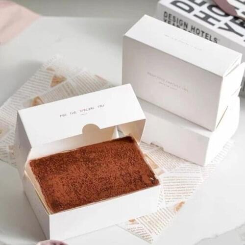 50pcs Tiramisu Box White Paper Cake Gift Box Cardboard Packaging Container Include Cake Tray