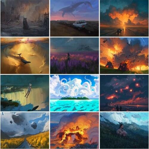 5D Diy Full Square Round Diamond Painting Oil Painting Landscape Art Pictures Embroidery Whale Cross Stitch Home Room Decor Gift
