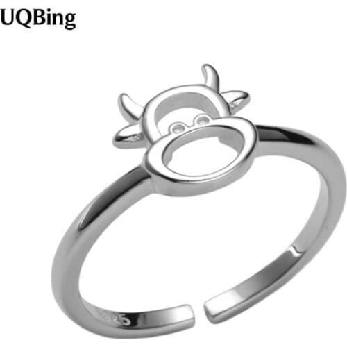 925 Sterling Silver Zodiac Ox Open Rings Women Simple Jewelry Gifts