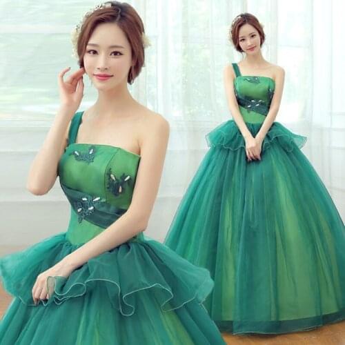 Free ship single shoulder green ruffled medieval dress ball gown siss princess Gown queen Cos Victorian Belle ball