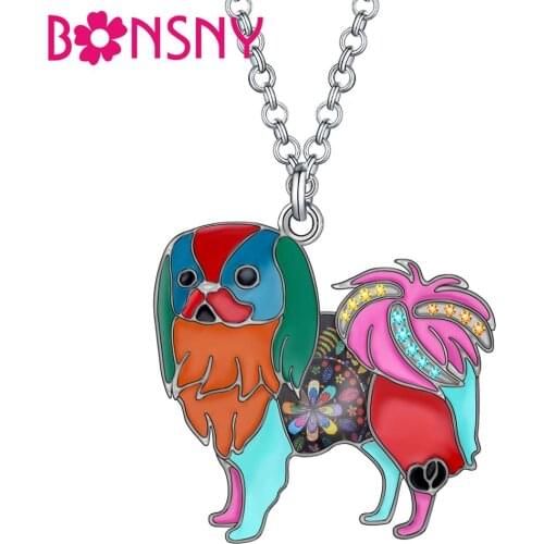 Bonsny Enamel Alloy Anime Japanese Chin Dog Necklace Pendant Chain Choker Animal Jewelry For Women Girl Kid Party Gift Accessory