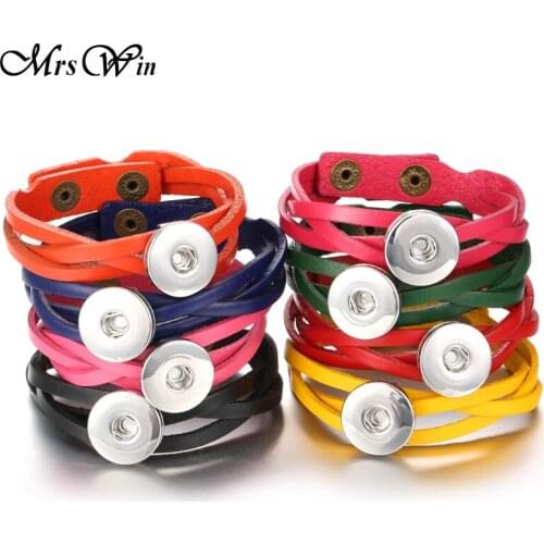 10Pcs/lot Mrs Win Snap Jewelry buttons Briaded Black leather Snap bracelet for Women Handmade Snap bracelets
