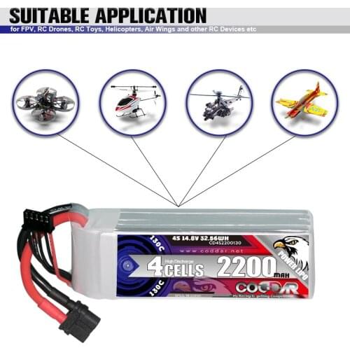 CODDAR 2200mAh 130C 14.8V 4S Lipo Battery for RC Trex 450 Fixed-Wing Helicopter Quadcopter Airplane BetaFPV Rc Car Parts