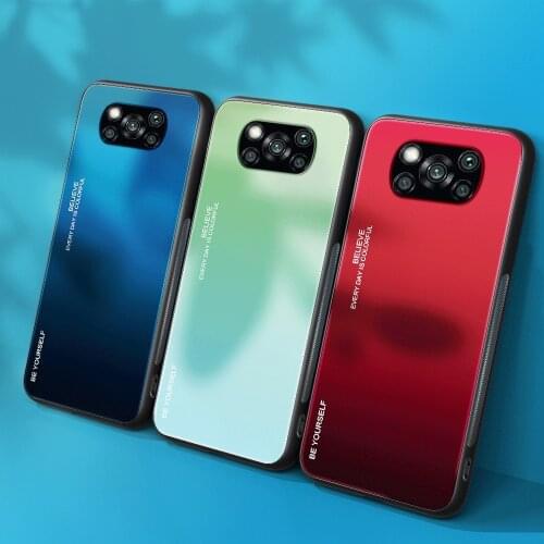 Gradient Tempered Glass Case For Xiaomi POCO X3 NFC Case Silicone Frame Hard Glass Back Phone Cover for Pocophone POCO X3 NFC