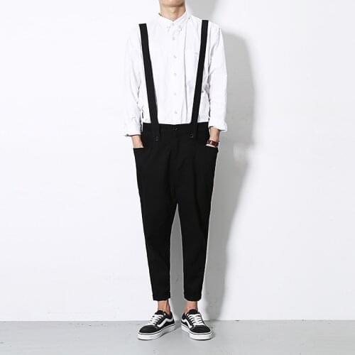 Harajuku mens black khaki overalls fashion mens slim One-piece pants male Casual pocket jumpsuits hip hop bib pants Pencil pant