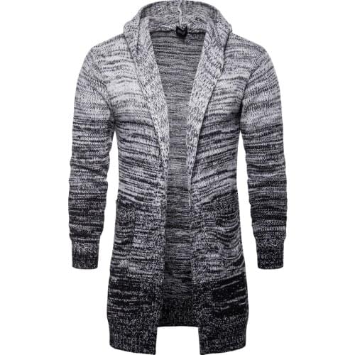 Knitted Cardigan Fashion Winter Warm Long Hooded Sweater Men Solid Gray Sweater Men Brand Clothing Mens Coat
