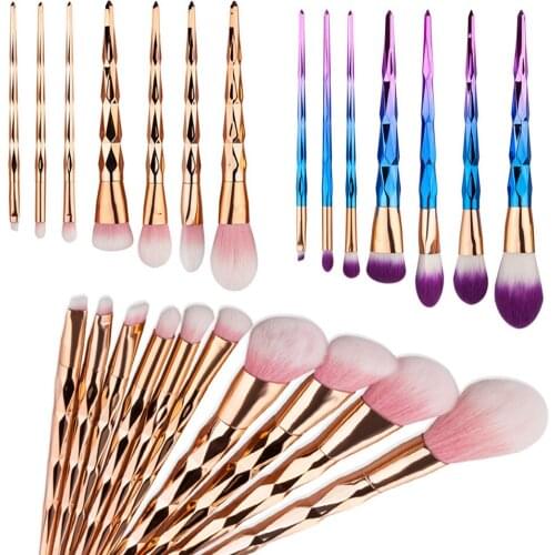 GUJHUI unicorn mermaid makeup brush 7pc rose gold and blue makeup brush Synthetic Hair eye shadow makeup brush