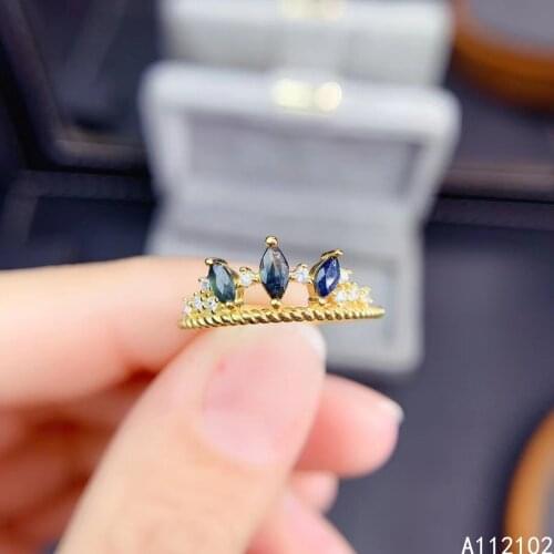 KJJEAXCMY fine jewelry S925 sterling silver inlaid natural sapphire new girl trendy ring support test Chinese style with box
