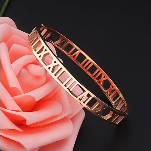 Korean Fashion Titanium Steel Stainless Steel Roman Numeral Hollow Bracelet Electroplating 18K Mens Bracelet Rose Gold Buckle