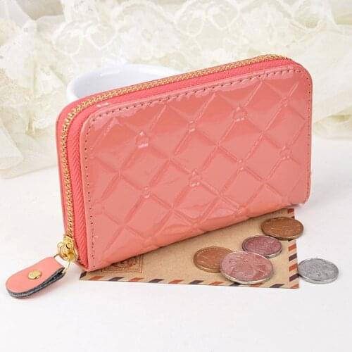 Fashion Women Zipper Short Wallets Candy Colors Patent PU Leather Money Keys Bags Lady Plaid Coin Purse Wristlets Wallet Burse
