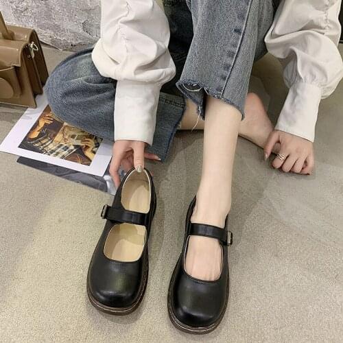 Japanese-Style British College Style Small Leather Shoes Womens Flat Retro Mary Jane Shoes Big Head Doll Shoes Lolita Shoes