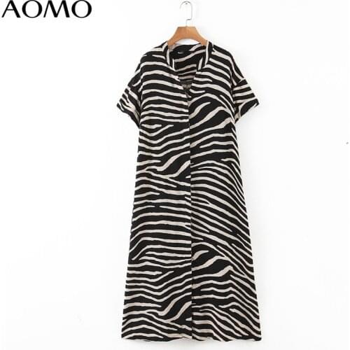 AOMO 2020 fashion women animal print summer dress loose short sleeve ladies midi dress HY225A