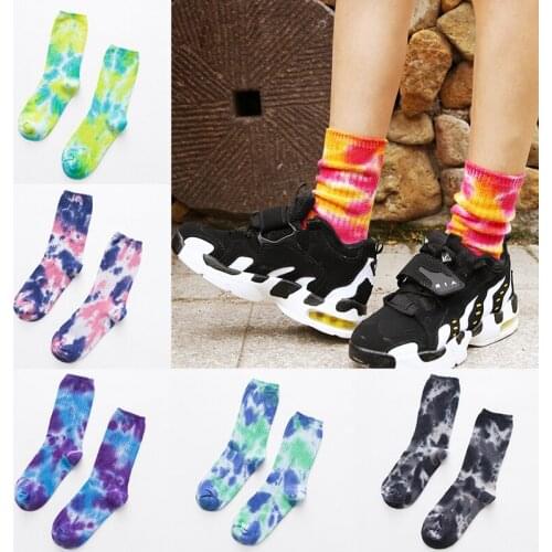 Men Women Colorful Knee-high Sock Hip Hop Cotton Skate Socks Funny Skateboard Couple Cycling Running Hiking Tie Dye Sox