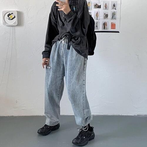 Men High Waist Harem Pants Jeans 2021 Man Harajuku Straight Denim Pants Vintage Baggy Kpop Korean Loose Casual Cargo Pants