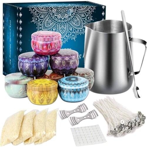 Candle Making Kit Easy Operation DIY Candle Craft Tools with 600ml Pot, 8*Tin Jars, Beeswax, 50*Candle Wick