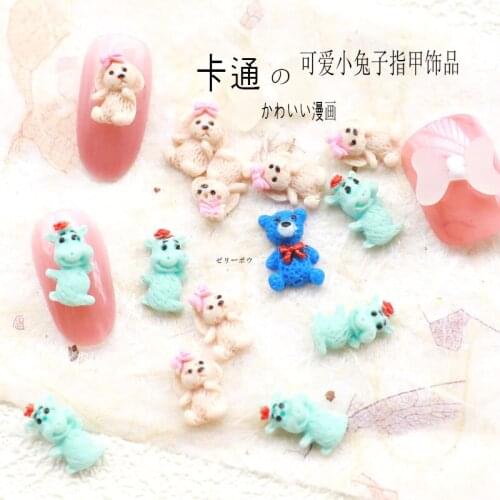 50pcs/Pack Japan Korea Nail Art Parts Decals Resin Painted Cartoon Rabbit Bear Calf Bow 3D DIY Metal Accessories Sticker Tools